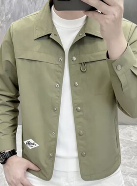 N春新款上衣男士翻领纯色简约时尚外套帅气潮流潮牌工装夹克6037