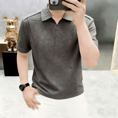 高档男士夏季新款翻领光板短袖T恤POLO衫潮流休闲老钱风男装2699
