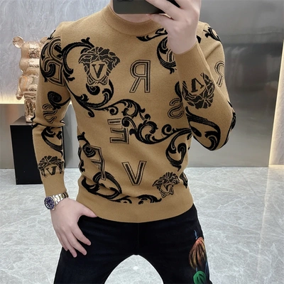 2025欧货轻奢高品质秋冬款长袖毛衣印花男士休闲圆领打底衫潮5108