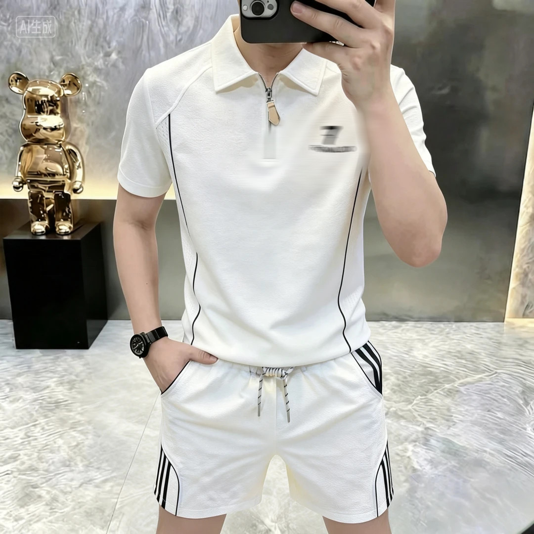 【轻奢休闲】夏季男士短袖T恤短裤时尚套装百搭潮流两件套男装733