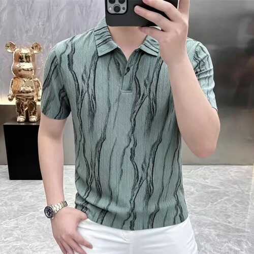 高档轻奢夏季新款男士潮流帅气时尚商务休闲百搭翻领短袖T恤26707