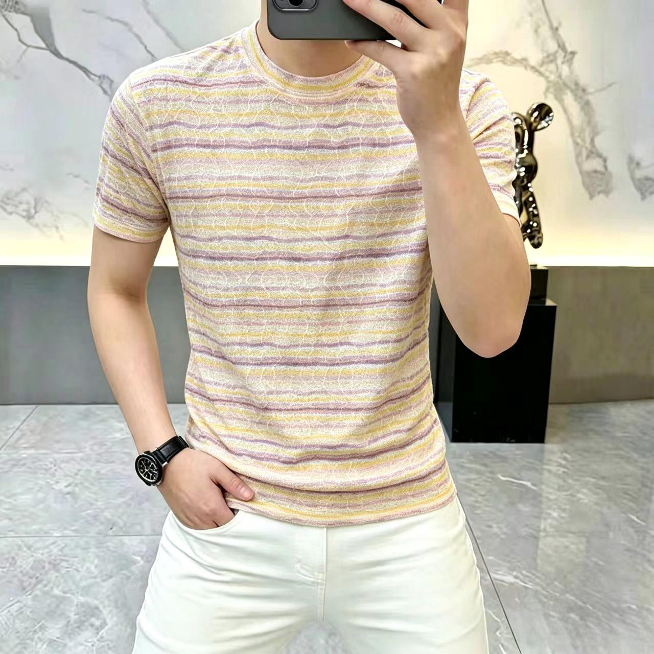 夏季新款男士薄款透气圆领短袖T恤潮流百搭男装高品质修身宽松