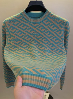 高档欧货针织提花圆领毛衣男士秋冬时尚保暖打底衫男装 FL211