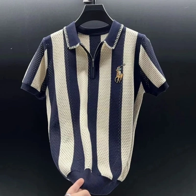 夏季新款欧洲站顶奢时尚POLO衫男士短袖潮流设计款半拉链上衣半袖