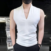 V领坎肩背心男款 型男风运动健身男士 爆款 无袖 2025新款 夏季 短袖 t恤