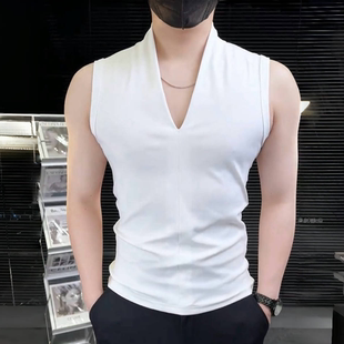 无袖V领坎肩背心男款爆款2025新款夏季型男风运动健身男士短袖t恤