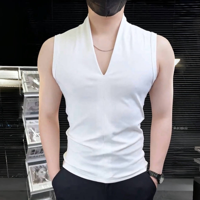 无袖V领坎肩背心男款爆款2025新款夏季型男风运动健身男士短袖t恤