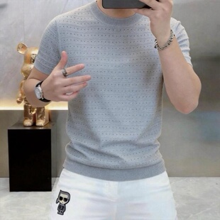 圆领针织短袖 毛衣男士 时尚 T恤男装 夏季 潮流半袖 9902 轻奢简约