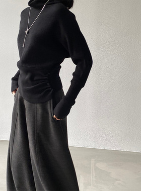 高领蝙蝠袖修身针织衫女冬季百搭长袖收腰上衣打底衫 100769