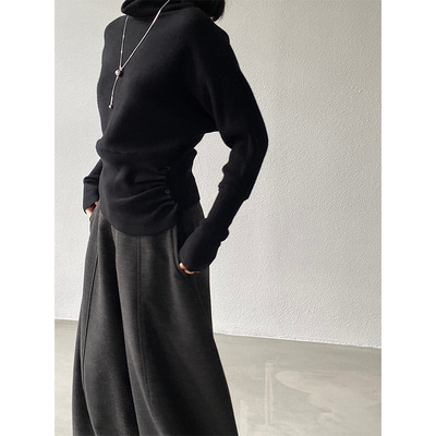 高领蝙蝠袖修身针织衫女冬季百搭长袖收腰上衣打底衫 100769