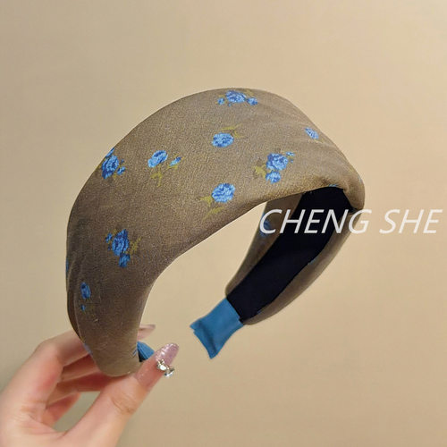 法式新款碎花斜皱纹发箍温柔少女气质高颅顶神器百搭外出压发头饰