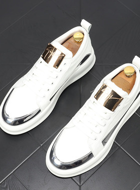 欧洲站个性男2026新款厚底内增高板鞋韩版潮流百搭网红白色休闲鞋