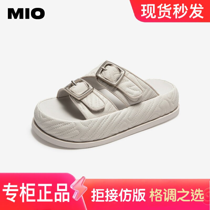 MIO米奥拖鞋女2026夏款厚底勃肯拖增高一字拖纯色双扣M263126193