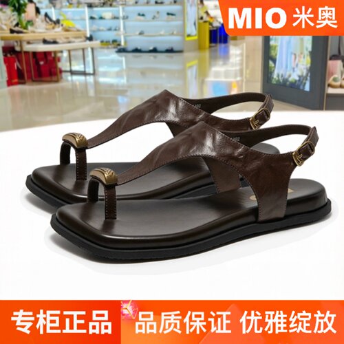 MIO米奥老钱风T字夹脚人字凉鞋女