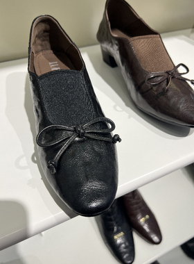 路贝佳女鞋真皮鞋蝴蝶结一脚蹬乐福鞋英伦风低跟单鞋子L25645E-25