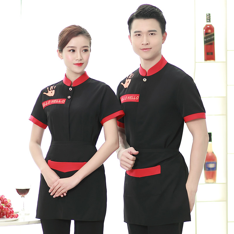 酒店餐饮服务员工作服女茶楼餐厅饭店服务员短袖农家乐制服夏装潮