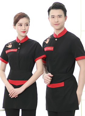 酒店餐饮服务员工作服女茶楼餐厅饭店服务员短袖农家乐制服夏装潮