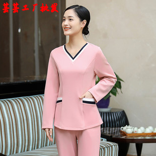 新款美容师工作服秋冬季女美容院养生馆SPA按摩足浴技师套装时尚