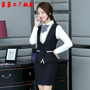 秋冬装马甲理发师夜店酒店KTV服务员职业工作服银行马夹修身西装