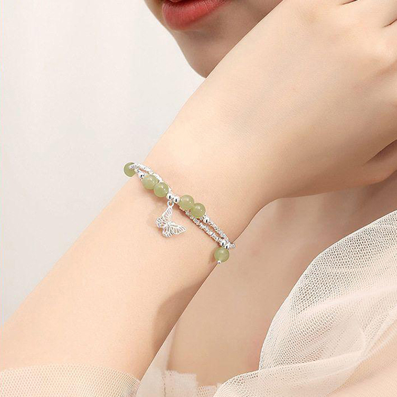 S999新款叠戴碎银蝴蝶纯银手链