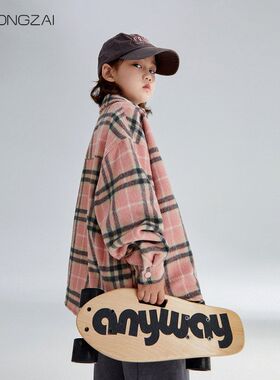 云上2024亲子女童新款格子衬衫儿童秋冬季FULONG男I童装宽松中大