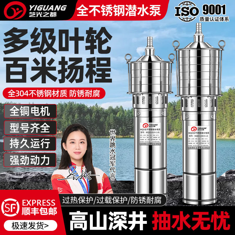 全不锈钢多级潜水泵220V高扬程家用井大流量农田灌溉耐腐蚀抽水泵