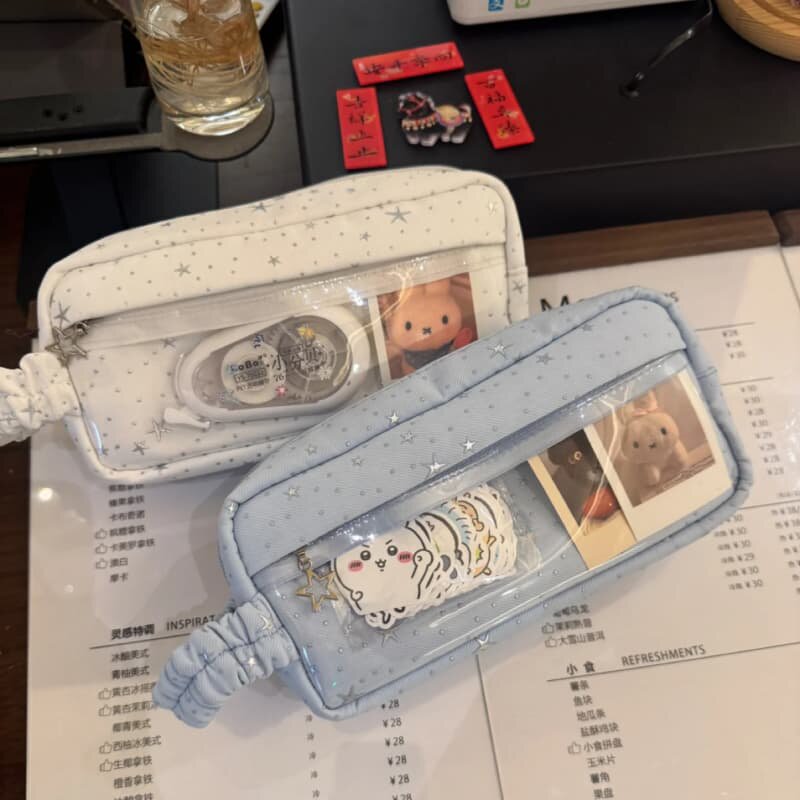 韩系星星透明笔袋ins风高颜值小学生大容量少女心文具收纳袋