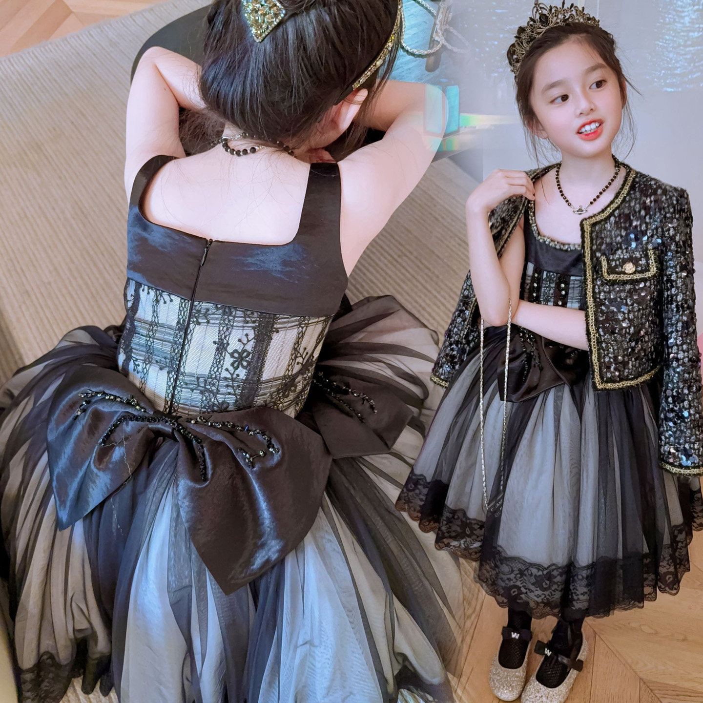 富家千金高级感女童连衣裙秋季洋气裙子儿童小香风公主裙生日礼服