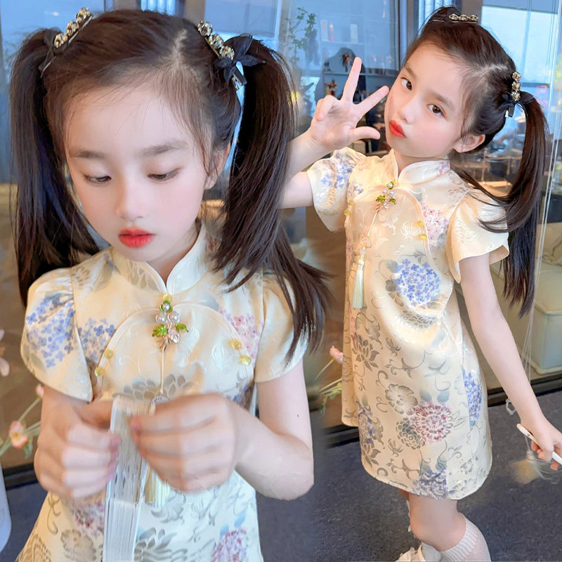 高端女童旗袍连衣裙夏季薄款2024新款洋气中国风轻奢小众礼服裙子图片