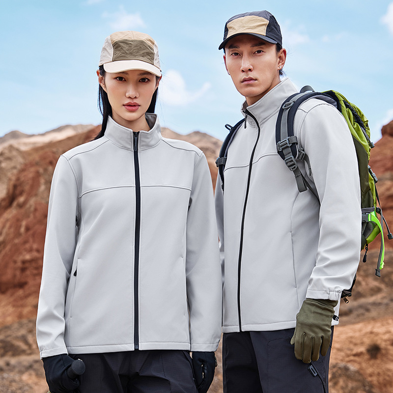 户外秋冬抓绒立领纯色软壳冲锋衣