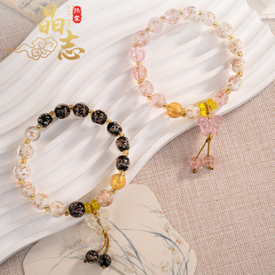 五台山福蝶夜光琉璃手串男女转运新中式寺庙同款香灰琉璃金箔手链