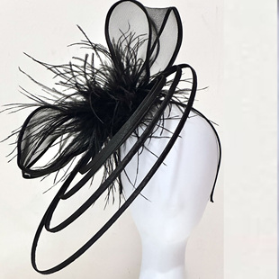 欧美风夸张网纱羽毛造型头饰灵动感设计摄影舞台演出走秀头饰黑白