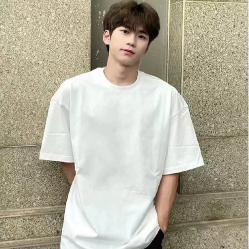 重磅短袖男300gT恤加大码圆领宽松素色t恤简约半袖小领口纯色汗衫