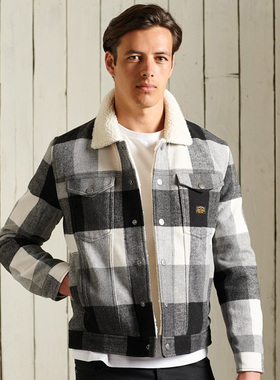 格子棉服男翻领休闲羊羔毛秋冬加绒加厚保暖外套时尚复古棉衣夹克