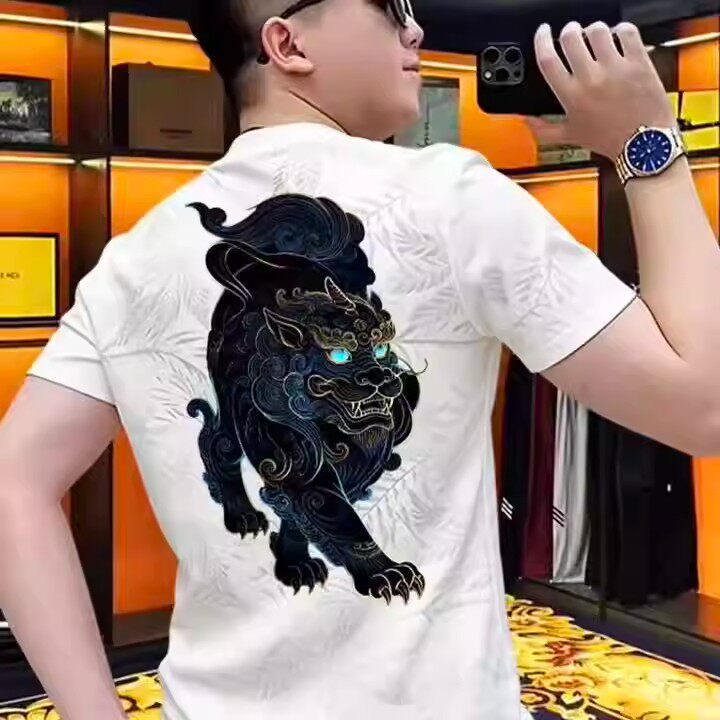 白色t桖男2026ins圆领枫叶印花上衣男半袖T恤衫韩版休闲男短袖t恤