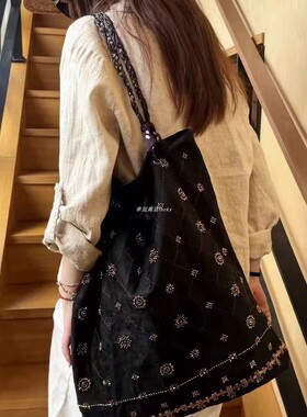 刺绣单肩包女小众设计新中式包包时尚复古百搭大容量通勤托特包