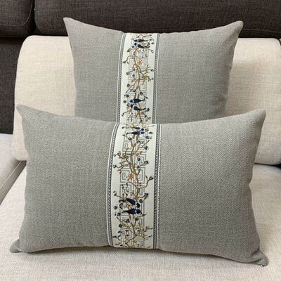 新中式风亚麻靠垫纯色沙发靠背护腰靠枕含芯卧室抱枕套长方形腰枕