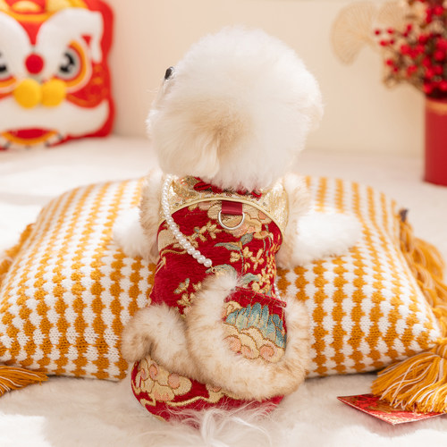 狗狗花团锦簇新年盘扣唐装连衣裙