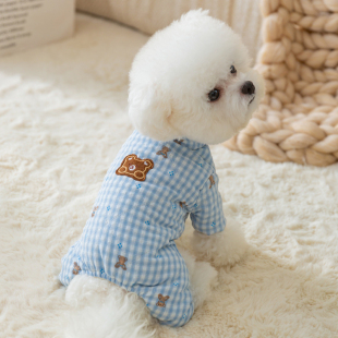 宠物小狗狗衣服冬装 棋盘格小熊四脚棉衣保暖比熊泰迪小型犬秋冬季