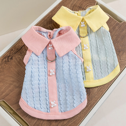狗狗衣服提花针织polo领可牵引泰迪比熊小型幼犬夏季宠物薄款背心