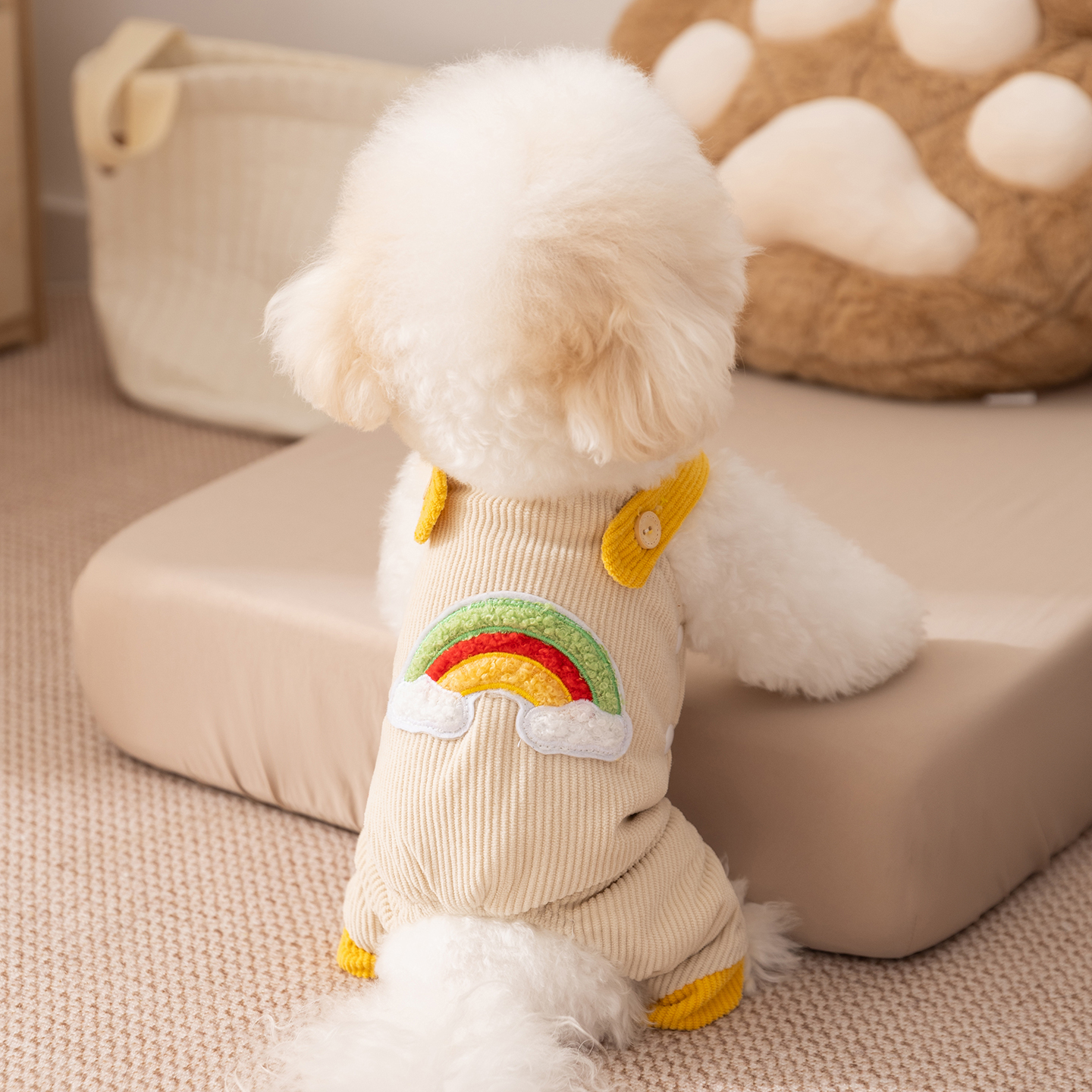 宠物狗狗秋冬款彩虹灯芯绒背带裤保暖可爱中小型幼犬雪纳瑞泰迪服