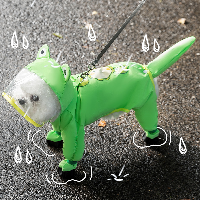 狗狗雨衣夏季衣服宠物狗夏天泰迪比熊小型犬动物造型牵引连脚雨衣