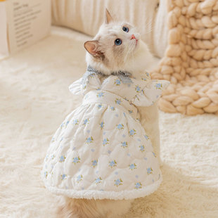 宠物猫咪小清新波浪绗棉情侣装 棉衣秋冬衣服防掉毛布偶猫英短蓝猫