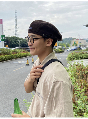 [THE HOBOO]反戴字母贝雷帽灯芯绒街头潮牌复古前进帽男女日系秋