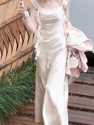 亭禾【月落霜华】露思改良醋酸吊带裙女2026新款纯欲风无袖连衣裙