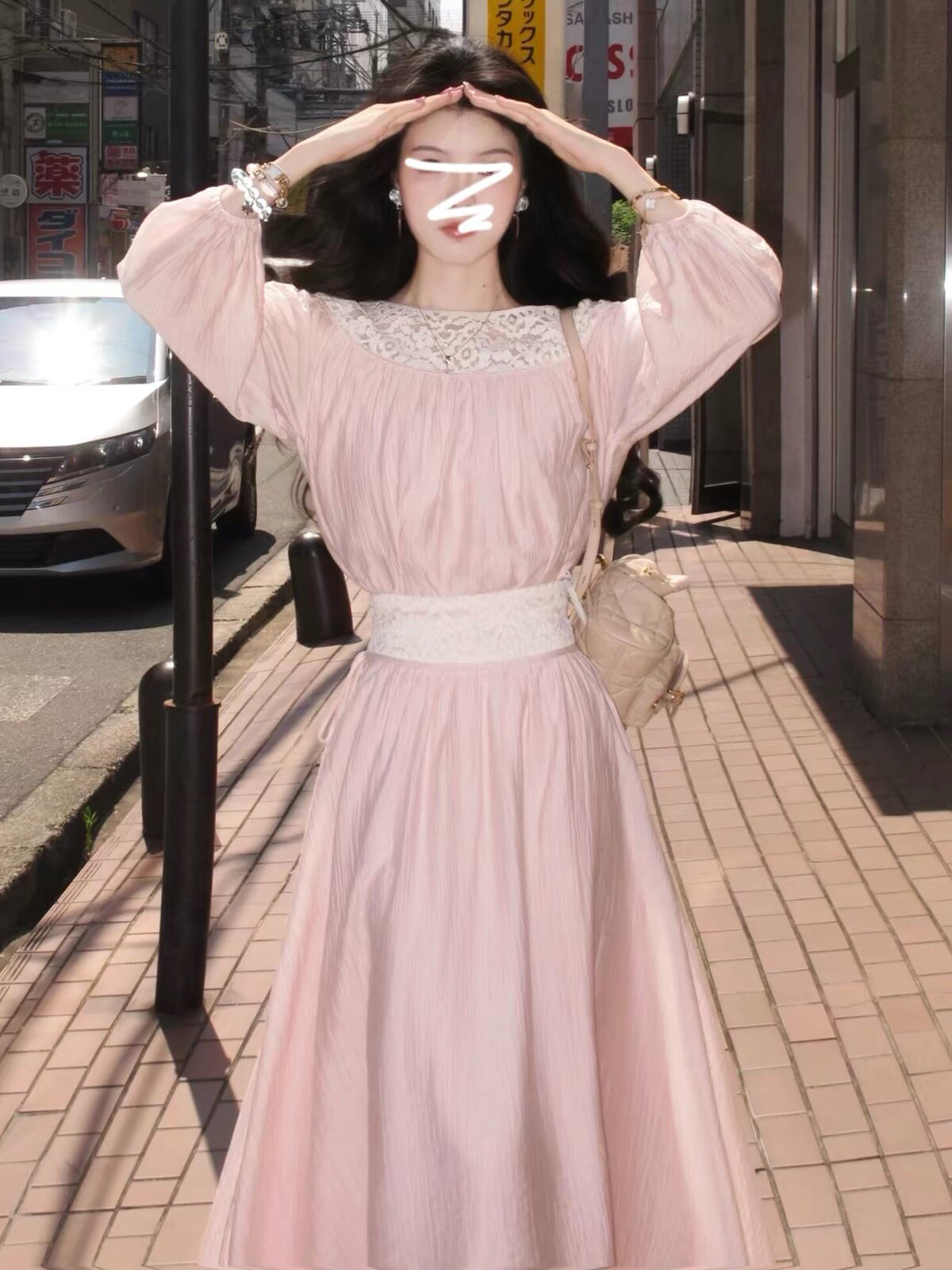 韩系温柔复古明媚漂亮出片连衣裙夏季蕾丝设计一字肩上衣长裙套装