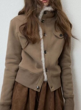 Luamoss 立领卫衣外套女加绒加厚保暖冬季新款毛绒内里设计感上衣