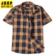 舰店夏季 纯棉格子宽松休闲时尚 男士 JEEP吉普男装 短袖 衬衫 衬衣薄款