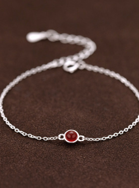 925纯银十二月生辰石天然石海蓝宝手链 跨境新品转运珠优雅手饰品