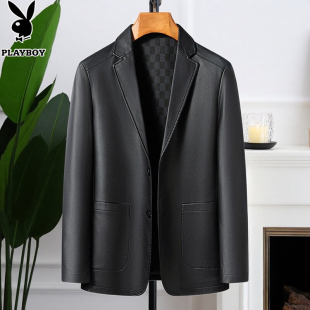 外套 领皮衣商务休闲PU皮夹克中年西装 花花公子2026春秋男士 西装